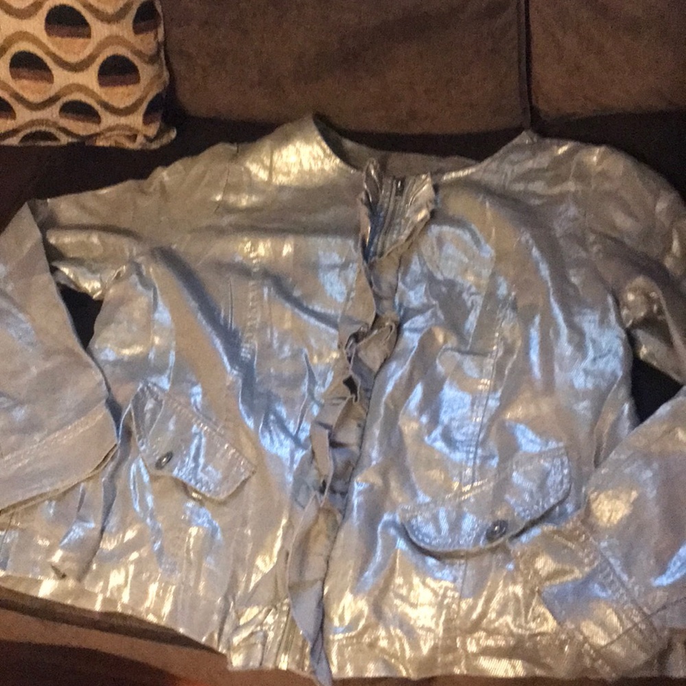 Lanebryant silver ruffle zip up jacket w ruffle